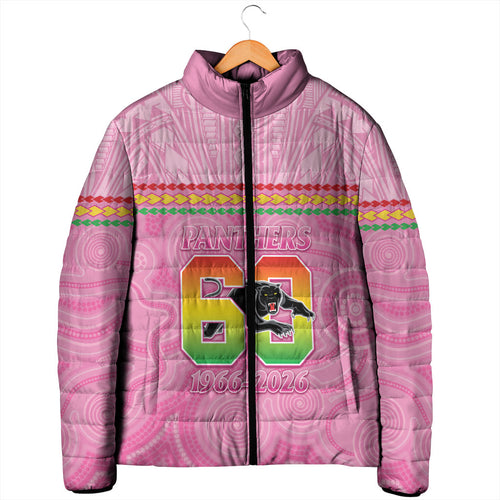 Penrith Panthers Rugby Custom Padded Jacket 60 Years Anniversary Pink Polynesian Aboriginal Art