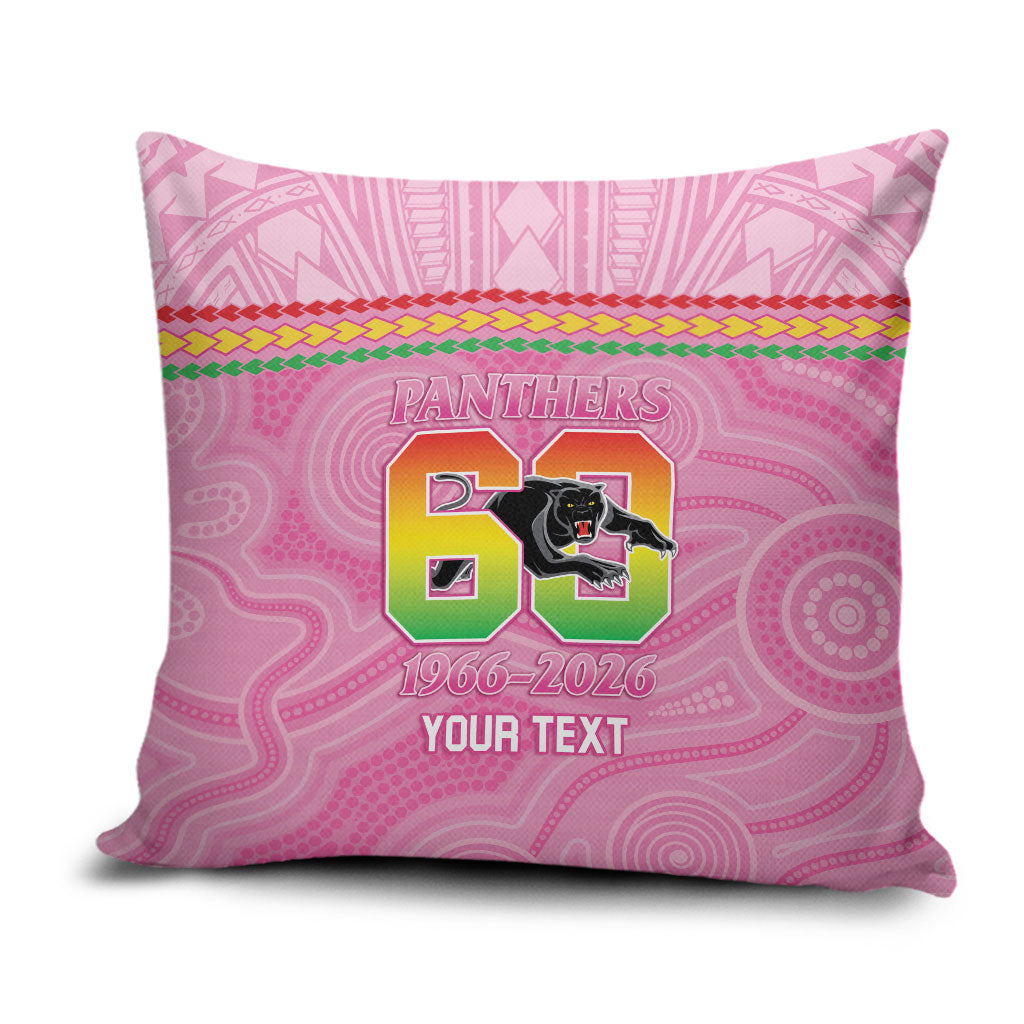 Penrith Panthers Rugby Custom Pillow Cover 60 Years Anniversary Pink Polynesian Aboriginal Art