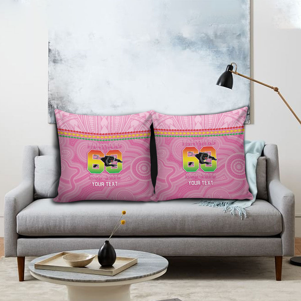 Penrith Panthers Rugby Custom Pillow Cover 60 Years Anniversary Pink Polynesian Aboriginal Art