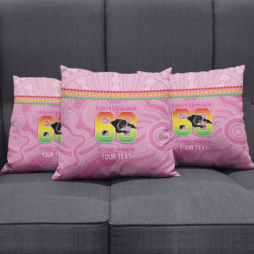Penrith Panthers Rugby Custom Pillow Cover 60 Years Anniversary Pink Polynesian Aboriginal Art