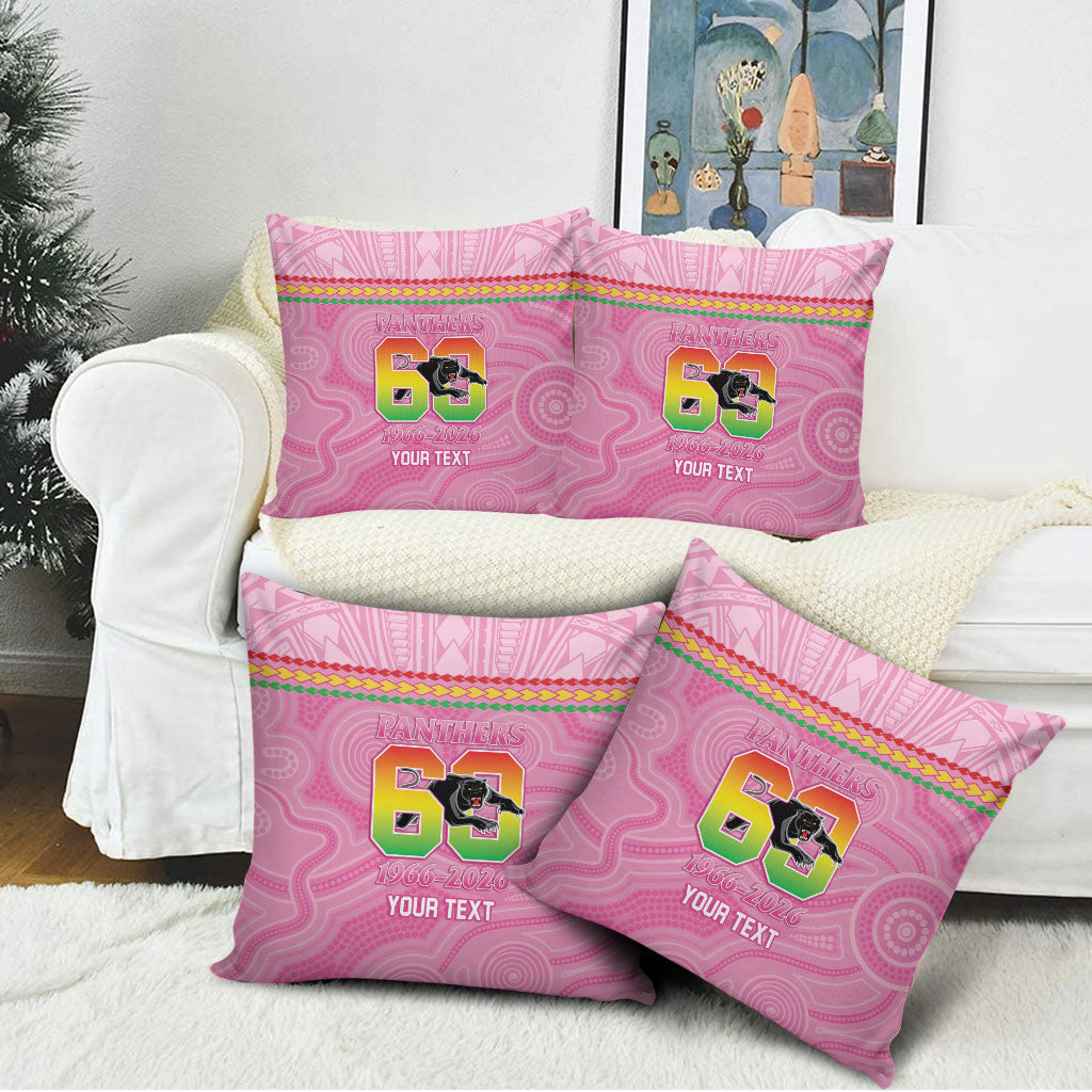 Penrith Panthers Rugby Custom Pillow Cover 60 Years Anniversary Pink Polynesian Aboriginal Art