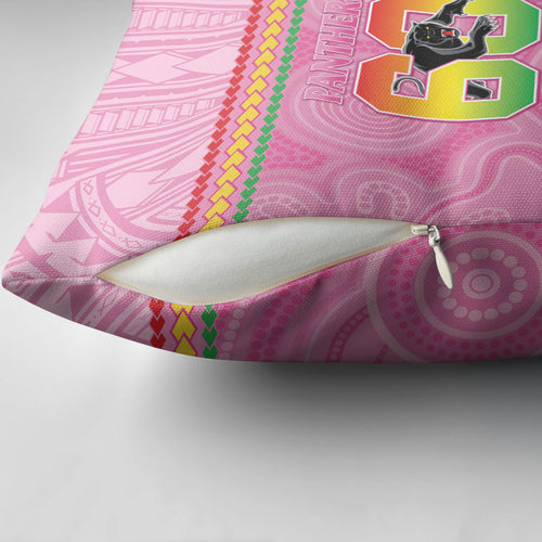 Penrith Panthers Rugby Custom Pillow Cover 60 Years Anniversary Pink Polynesian Aboriginal Art