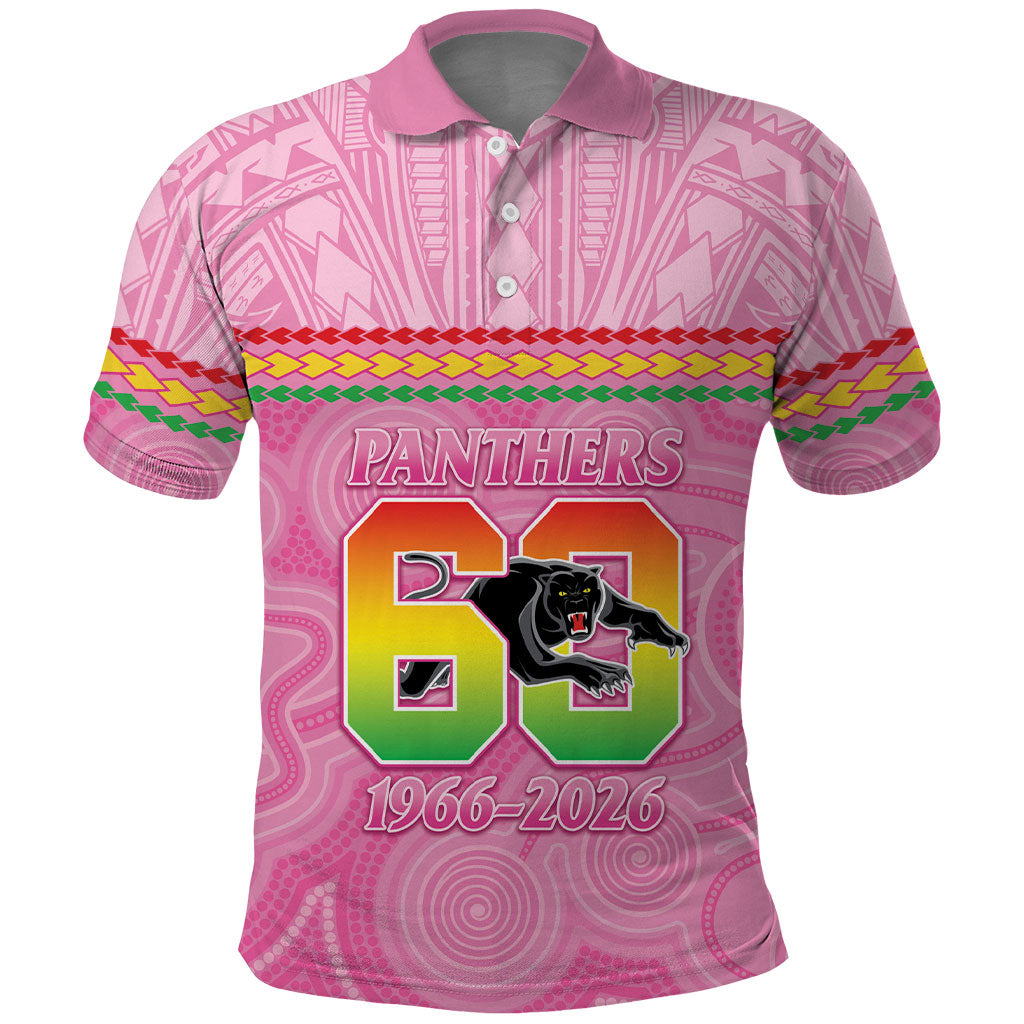 Penrith Panthers Rugby Custom Polo Shirt 60 Years Anniversary Pink Polynesian Aboriginal Art