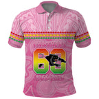 Penrith Panthers Rugby Custom Polo Shirt 60 Years Anniversary Pink Polynesian Aboriginal Art