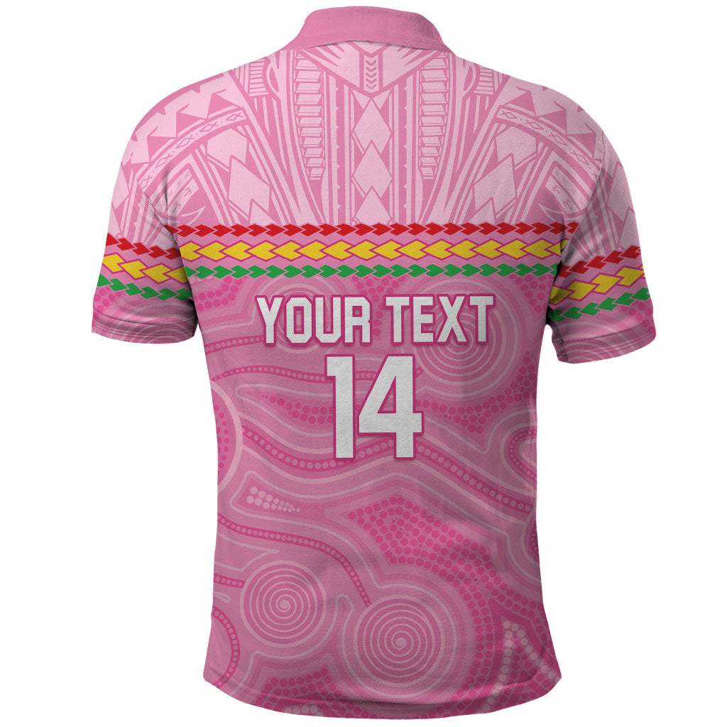 Penrith Panthers Rugby Custom Polo Shirt 60 Years Anniversary Pink Polynesian Aboriginal Art