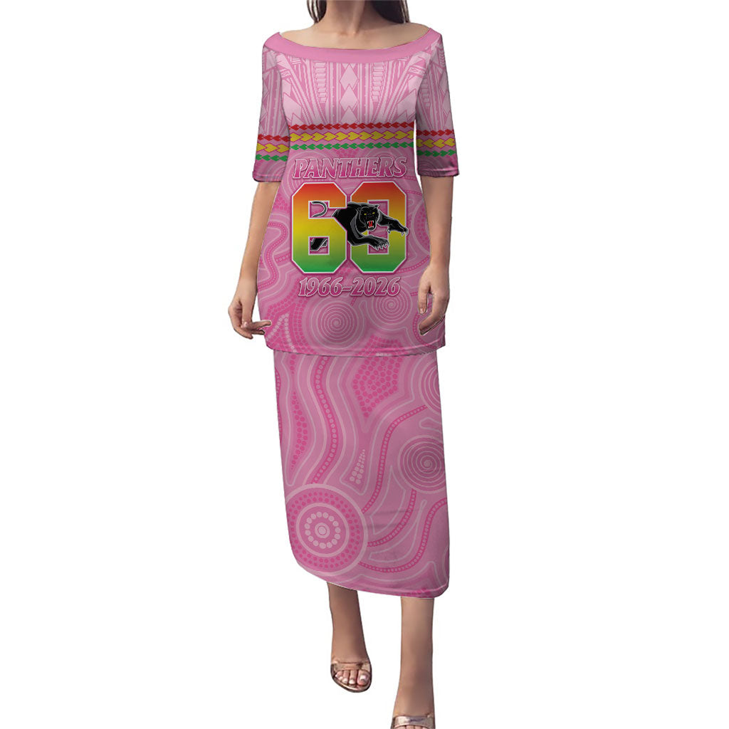 Penrith Panthers Rugby Custom Puletasi 60 Years Anniversary Pink Polynesian Aboriginal Art