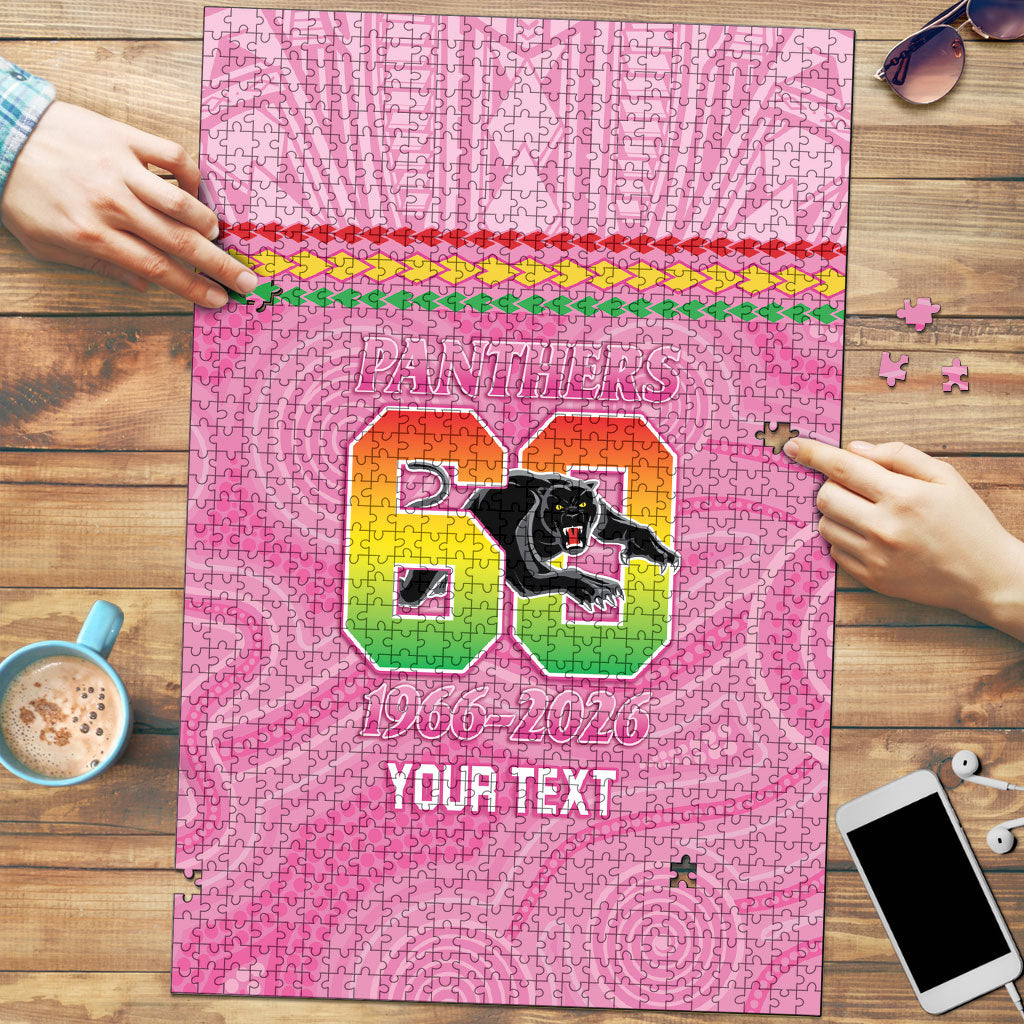 Penrith Panthers Rugby Custom Puzzle 60 Years Anniversary Pink Polynesian Aboriginal Art