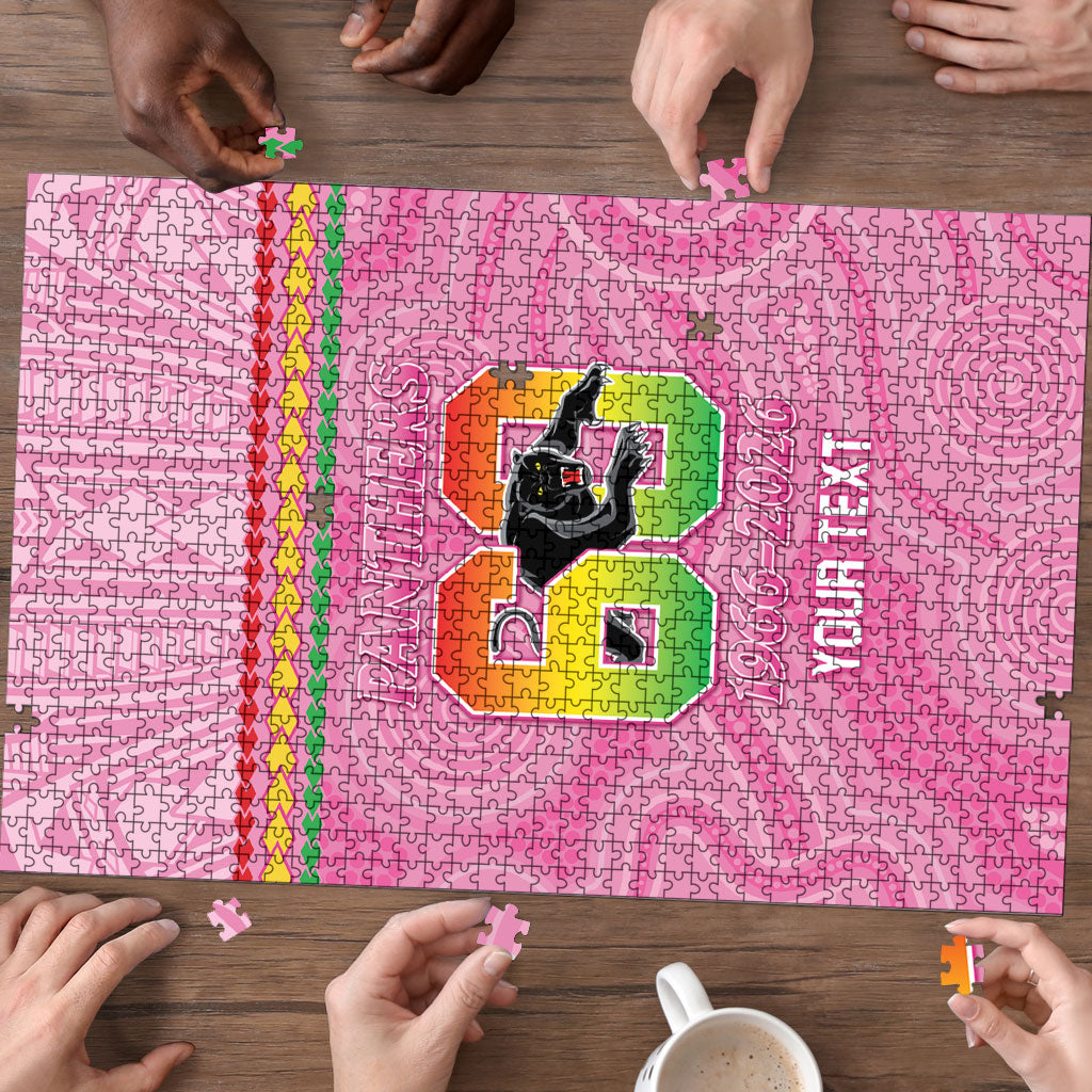 Penrith Panthers Rugby Custom Puzzle 60 Years Anniversary Pink Polynesian Aboriginal Art