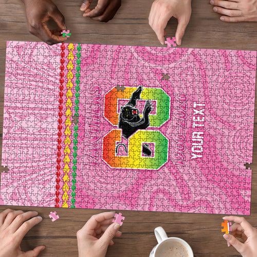 Penrith Panthers Rugby Custom Puzzle 60 Years Anniversary Pink Polynesian Aboriginal Art