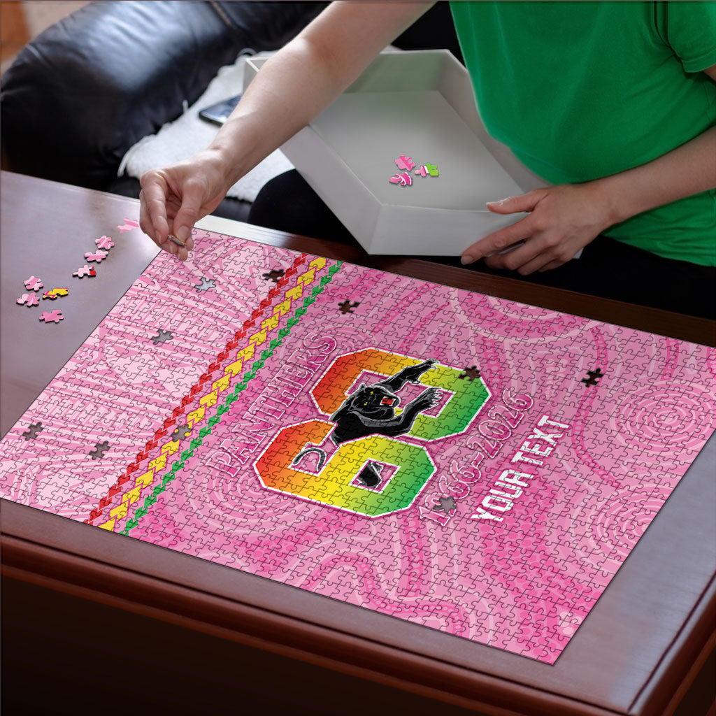 Penrith Panthers Rugby Custom Puzzle 60 Years Anniversary Pink Polynesian Aboriginal Art