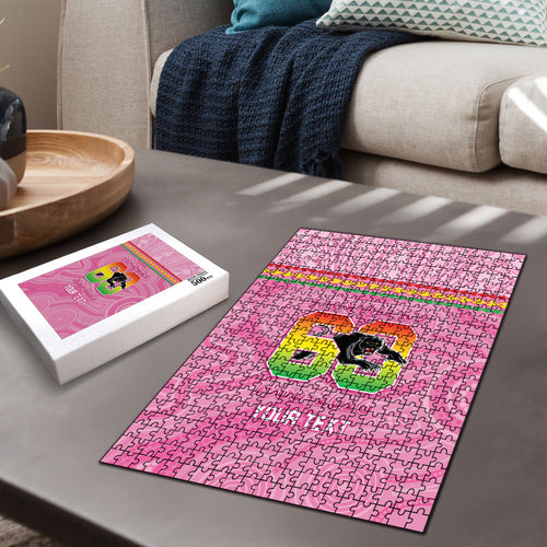 Penrith Panthers Rugby Custom Puzzle 60 Years Anniversary Pink Polynesian Aboriginal Art