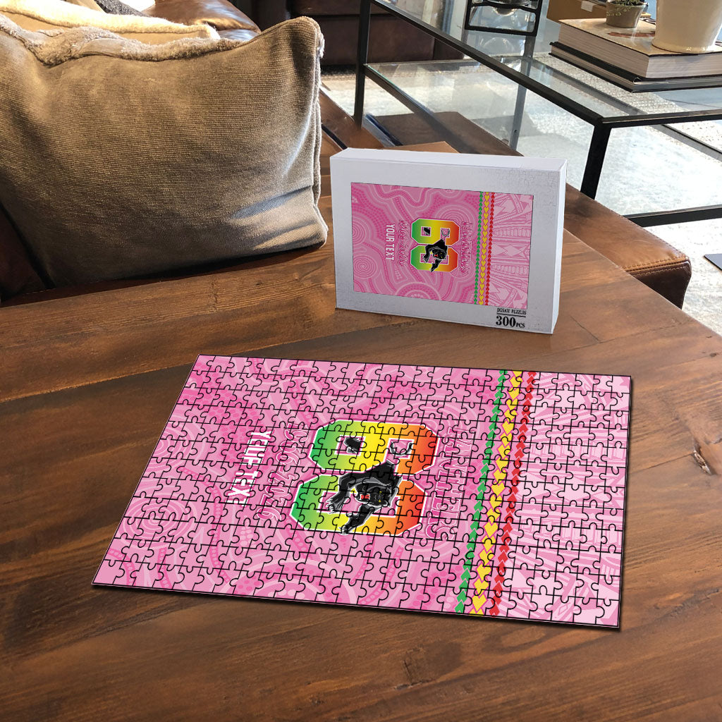 Penrith Panthers Rugby Custom Puzzle 60 Years Anniversary Pink Polynesian Aboriginal Art