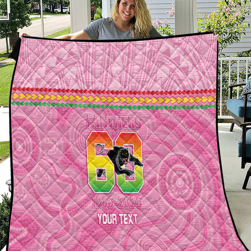 Penrith Panthers Rugby Custom Quilt 60 Years Anniversary Pink Polynesian Aboriginal Art