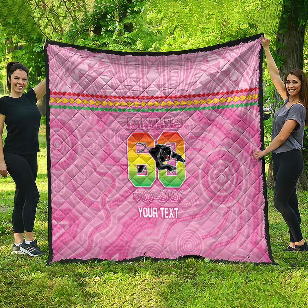 Penrith Panthers Rugby Custom Quilt 60 Years Anniversary Pink Polynesian Aboriginal Art