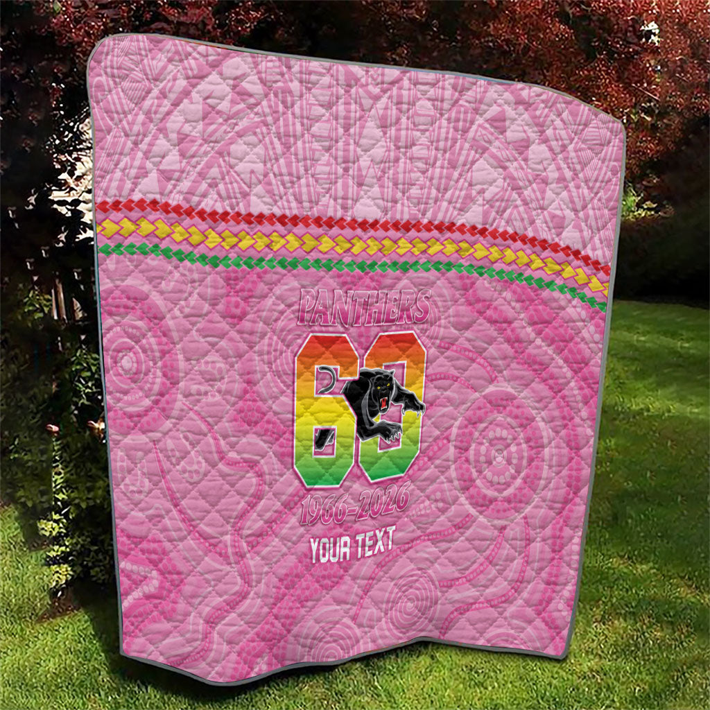 Penrith Panthers Rugby Custom Quilt 60 Years Anniversary Pink Polynesian Aboriginal Art