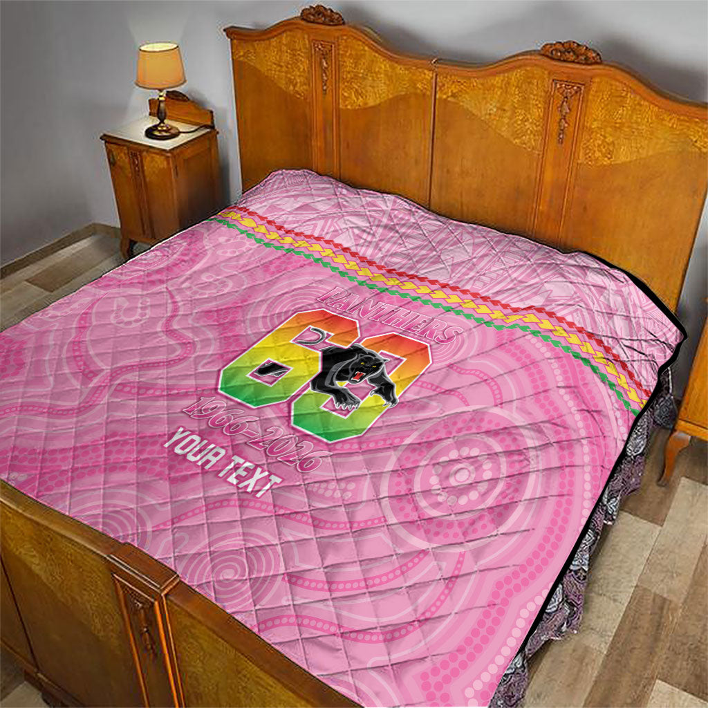 Penrith Panthers Rugby Custom Quilt 60 Years Anniversary Pink Polynesian Aboriginal Art