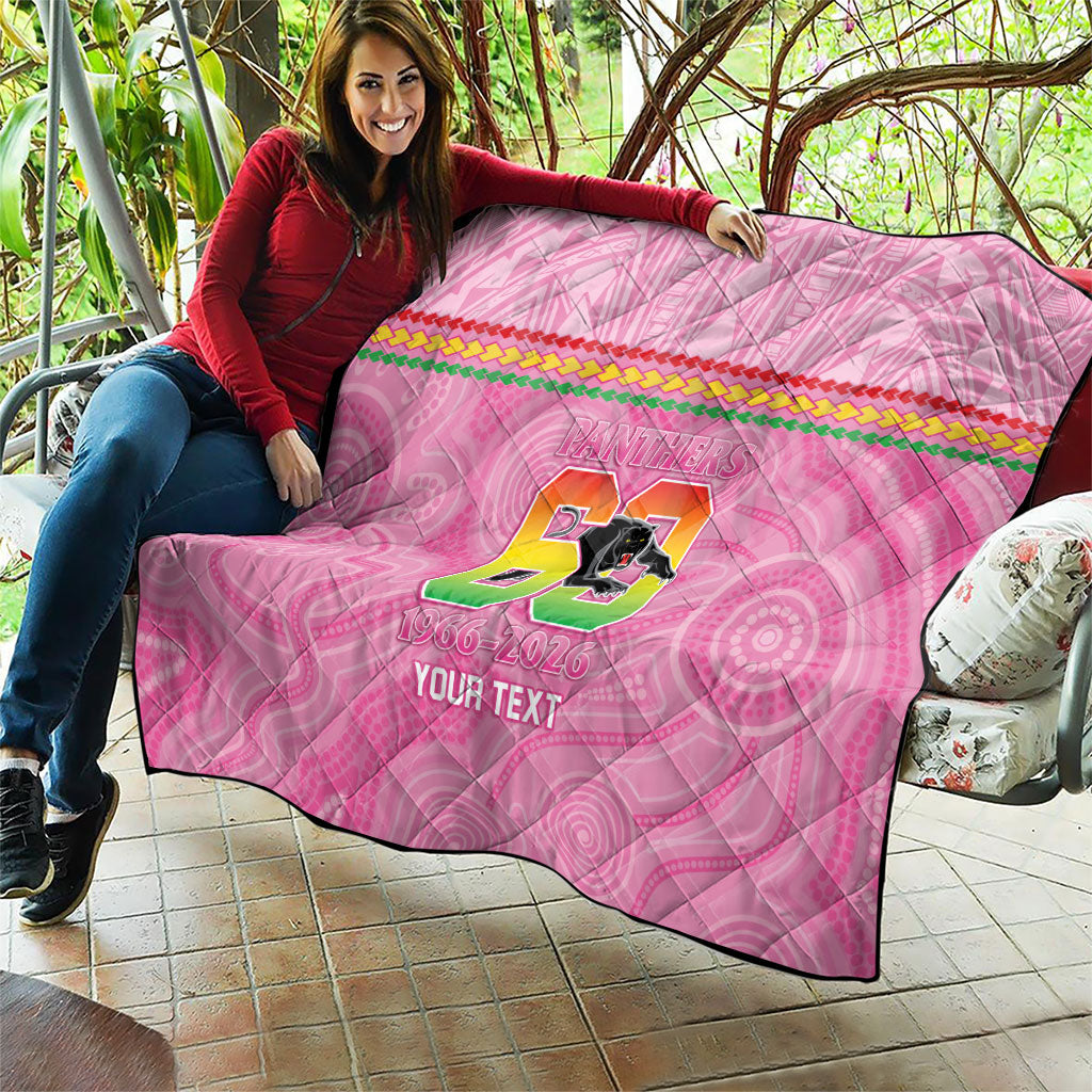 Penrith Panthers Rugby Custom Quilt 60 Years Anniversary Pink Polynesian Aboriginal Art