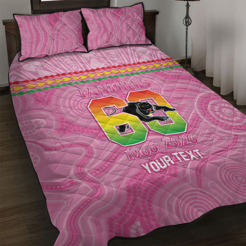 Penrith Panthers Rugby Custom Quilt Bed Set 60 Years Anniversary Pink Polynesian Aboriginal Art