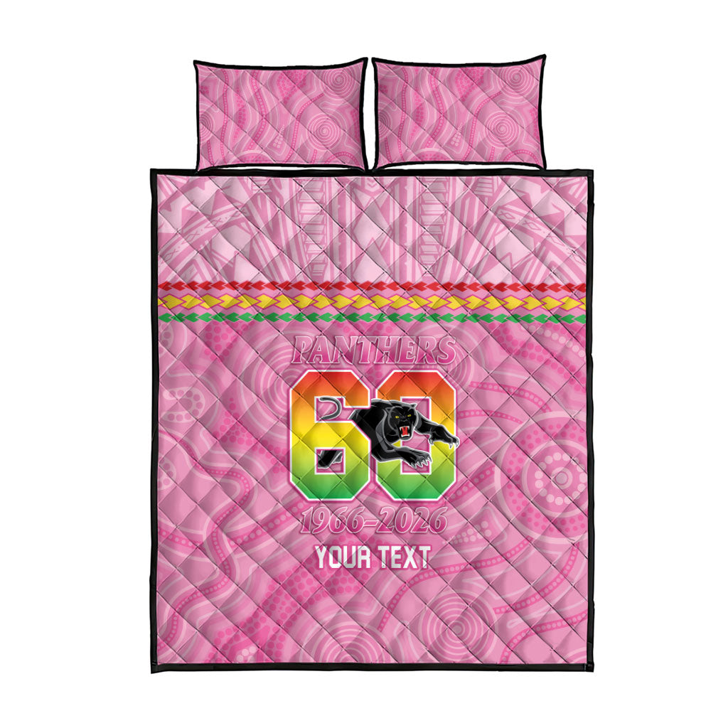 Penrith Panthers Rugby Custom Quilt Bed Set 60 Years Anniversary Pink Polynesian Aboriginal Art