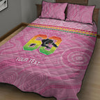 Penrith Panthers Rugby Custom Quilt Bed Set 60 Years Anniversary Pink Polynesian Aboriginal Art