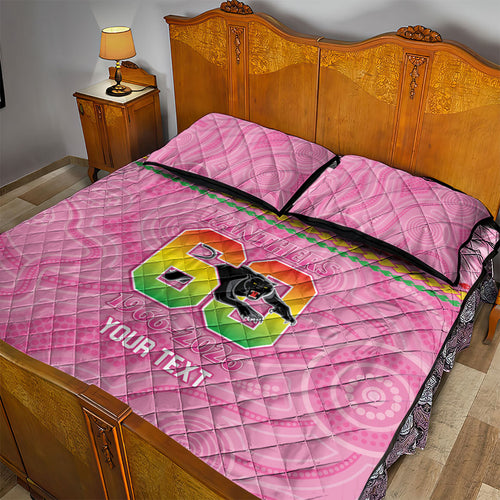 Penrith Panthers Rugby Custom Quilt Bed Set 60 Years Anniversary Pink Polynesian Aboriginal Art