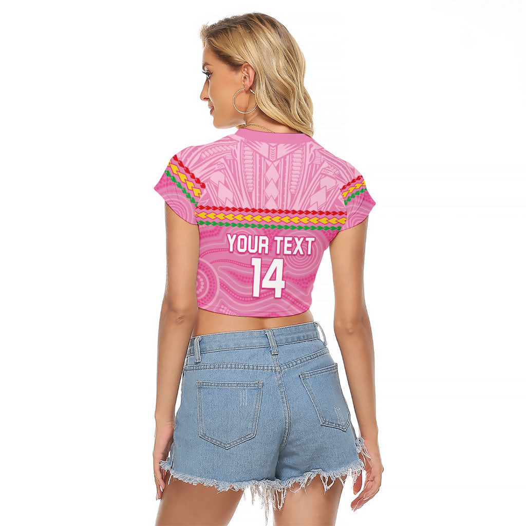 Penrith Panthers Rugby Custom Raglan Cropped T Shirt 60 Years Anniversary Pink Polynesian Aboriginal Art