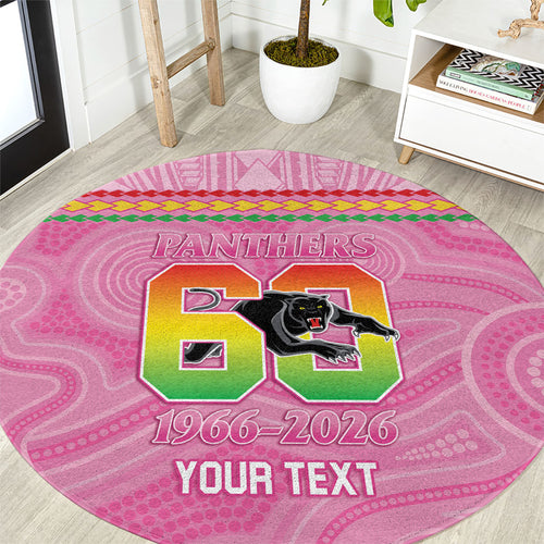 Penrith Panthers Rugby Custom Round Carpet 60 Years Anniversary Pink Polynesian Aboriginal Art