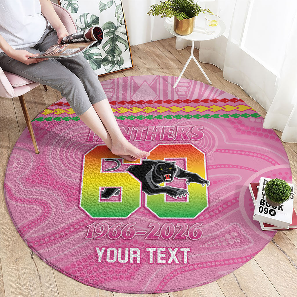 Penrith Panthers Rugby Custom Round Carpet 60 Years Anniversary Pink Polynesian Aboriginal Art