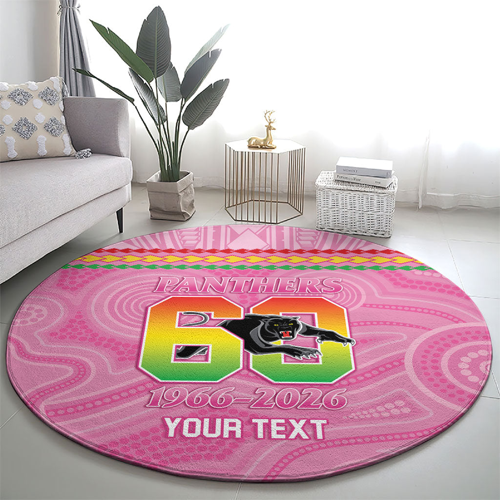 Penrith Panthers Rugby Custom Round Carpet 60 Years Anniversary Pink Polynesian Aboriginal Art