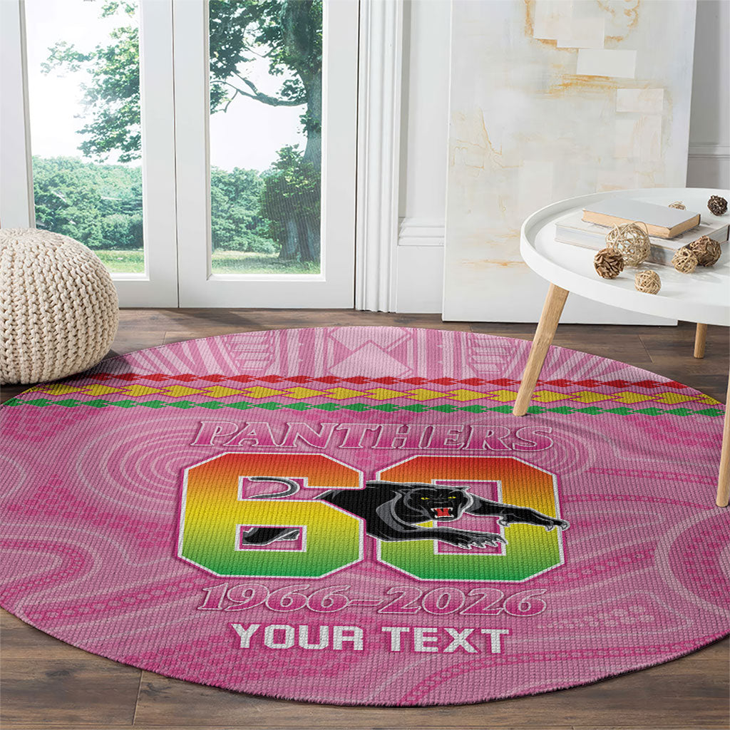 Penrith Panthers Rugby Custom Round Carpet 60 Years Anniversary Pink Polynesian Aboriginal Art