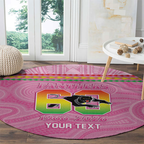 Penrith Panthers Rugby Custom Round Carpet 60 Years Anniversary Pink Polynesian Aboriginal Art