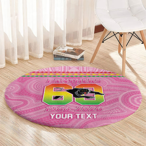 Penrith Panthers Rugby Custom Round Carpet 60 Years Anniversary Pink Polynesian Aboriginal Art