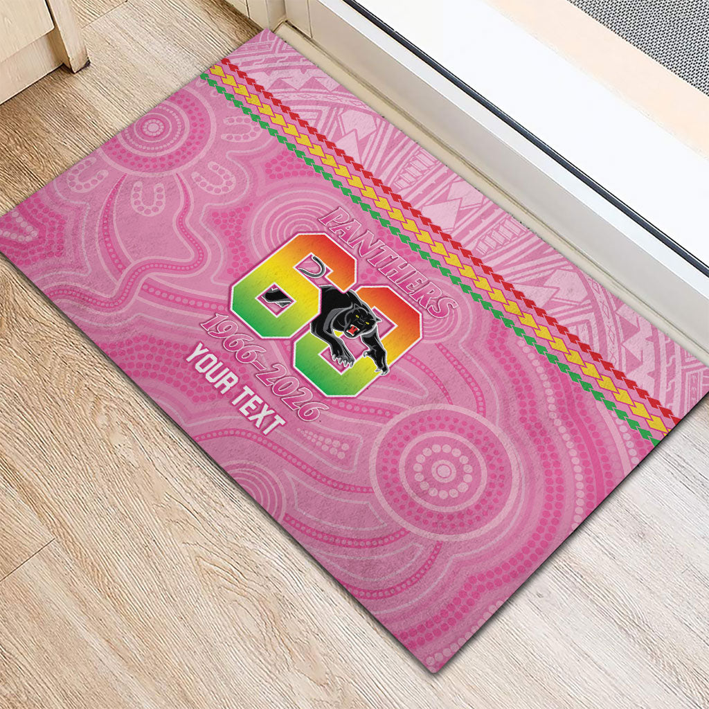 Penrith Panthers Rugby Custom Rubber Doormat 60 Years Anniversary Pink Polynesian Aboriginal Art
