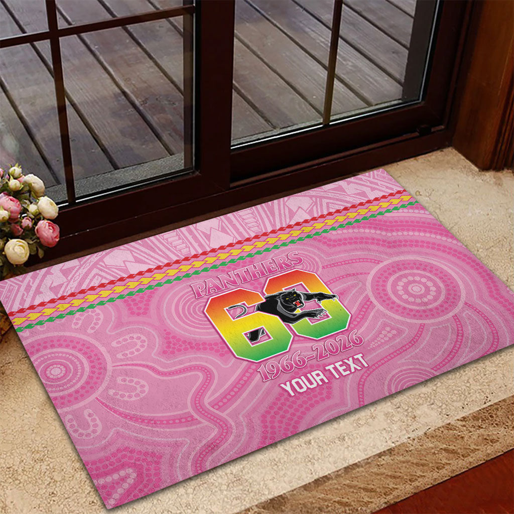 Penrith Panthers Rugby Custom Rubber Doormat 60 Years Anniversary Pink Polynesian Aboriginal Art