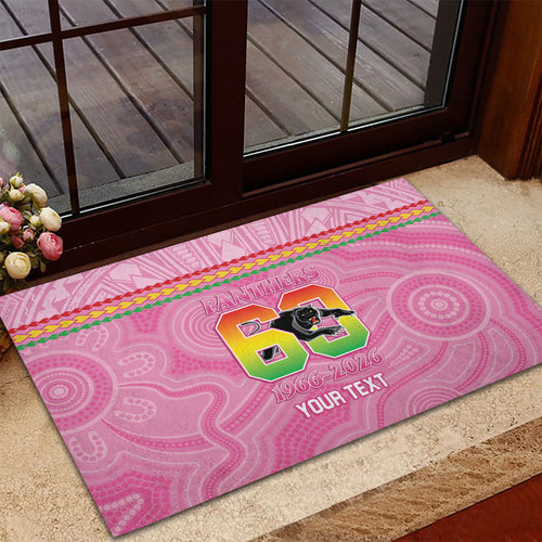 Penrith Panthers Rugby Custom Rubber Doormat 60 Years Anniversary Pink Polynesian Aboriginal Art