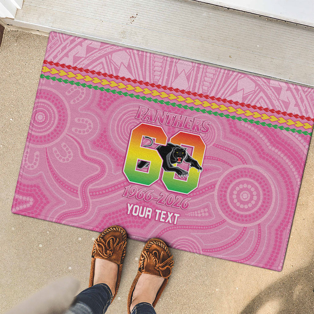 Penrith Panthers Rugby Custom Rubber Doormat 60 Years Anniversary Pink Polynesian Aboriginal Art