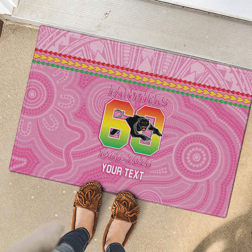 Penrith Panthers Rugby Custom Rubber Doormat 60 Years Anniversary Pink Polynesian Aboriginal Art
