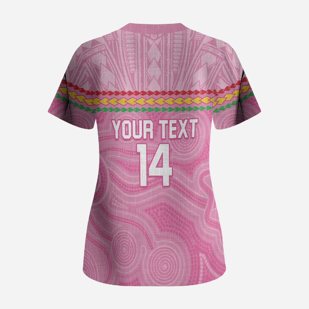 Penrith Panthers Rugby Custom Scrub Top 60 Years Anniversary Pink Polynesian Aboriginal Art