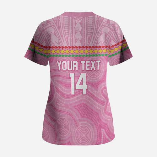 Penrith Panthers Rugby Custom Scrub Top 60 Years Anniversary Pink Polynesian Aboriginal Art