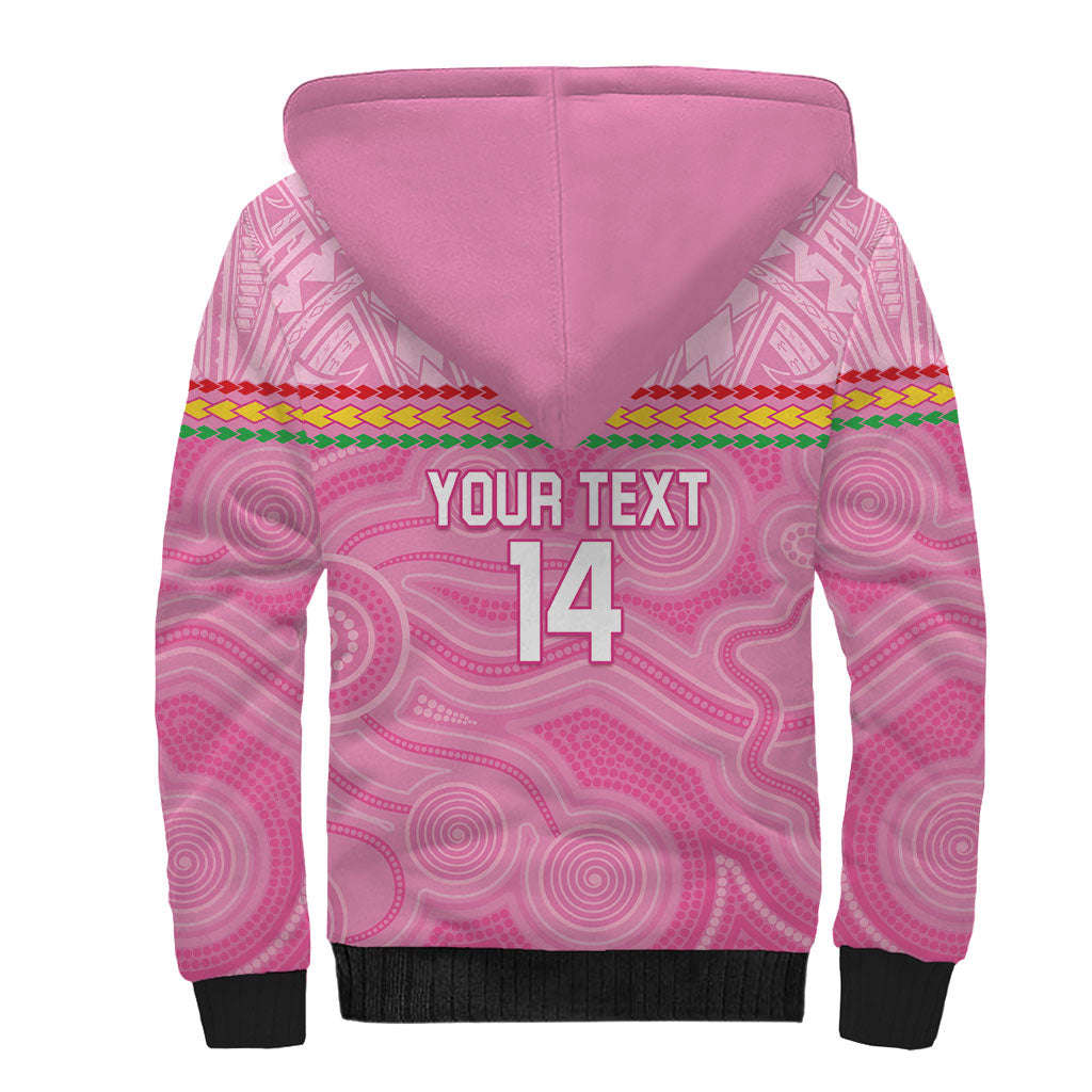 Penrith Panthers Rugby Custom Sherpa Hoodie 60 Years Anniversary Pink Polynesian Aboriginal Art