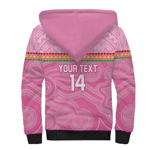 Penrith Panthers Rugby Custom Sherpa Hoodie 60 Years Anniversary Pink Polynesian Aboriginal Art