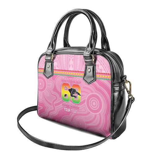 Penrith Panthers Rugby Custom Shoulder Handbag 60 Years Anniversary Pink Polynesian Aboriginal Art