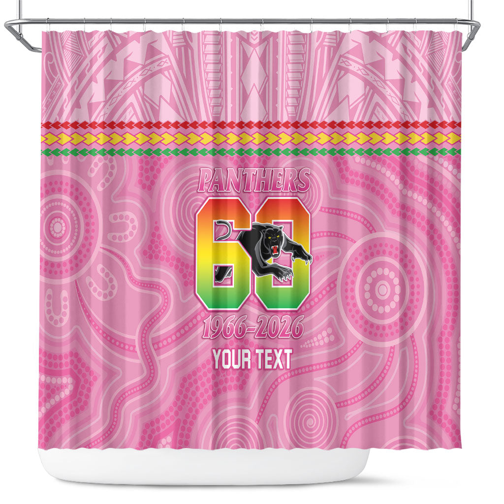 Penrith Panthers Rugby Custom Shower Curtain 60 Years Anniversary Pink Polynesian Aboriginal Art