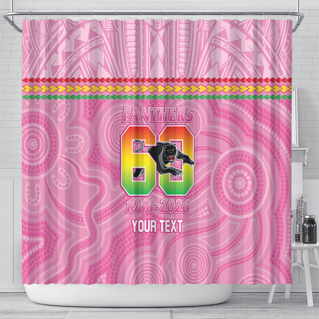 Penrith Panthers Rugby Custom Shower Curtain 60 Years Anniversary Pink Polynesian Aboriginal Art