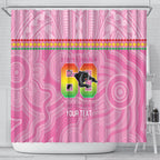 Penrith Panthers Rugby Custom Shower Curtain 60 Years Anniversary Pink Polynesian Aboriginal Art