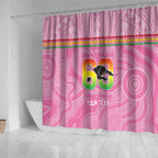 Penrith Panthers Rugby Custom Shower Curtain 60 Years Anniversary Pink Polynesian Aboriginal Art