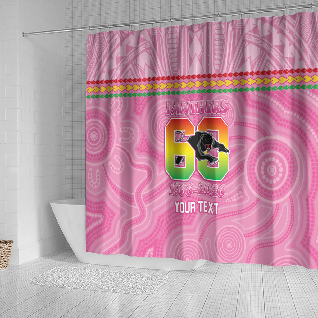 Penrith Panthers Rugby Custom Shower Curtain 60 Years Anniversary Pink Polynesian Aboriginal Art