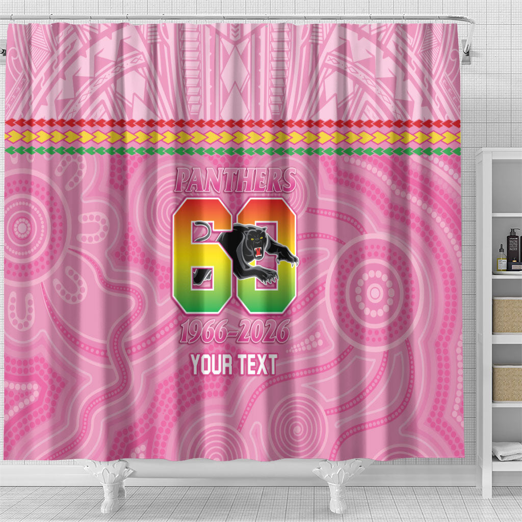 Penrith Panthers Rugby Custom Shower Curtain 60 Years Anniversary Pink Polynesian Aboriginal Art