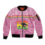 Penrith Panthers Rugby Custom Sleeve Zip Bomber Jacket 60 Years Anniversary Pink Polynesian Aboriginal Art
