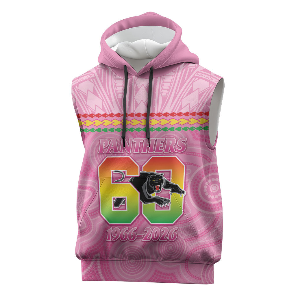 Penrith Panthers Rugby Custom Sleeveless Hoodie 60 Years Anniversary Pink Polynesian Aboriginal Art